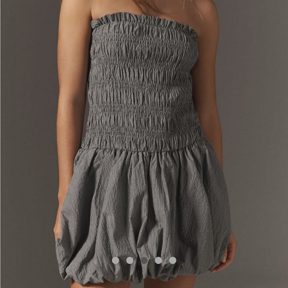 Anthropologie Smocked Bubble Dress Grey Stripe CUTE! - Picture 5 of 6